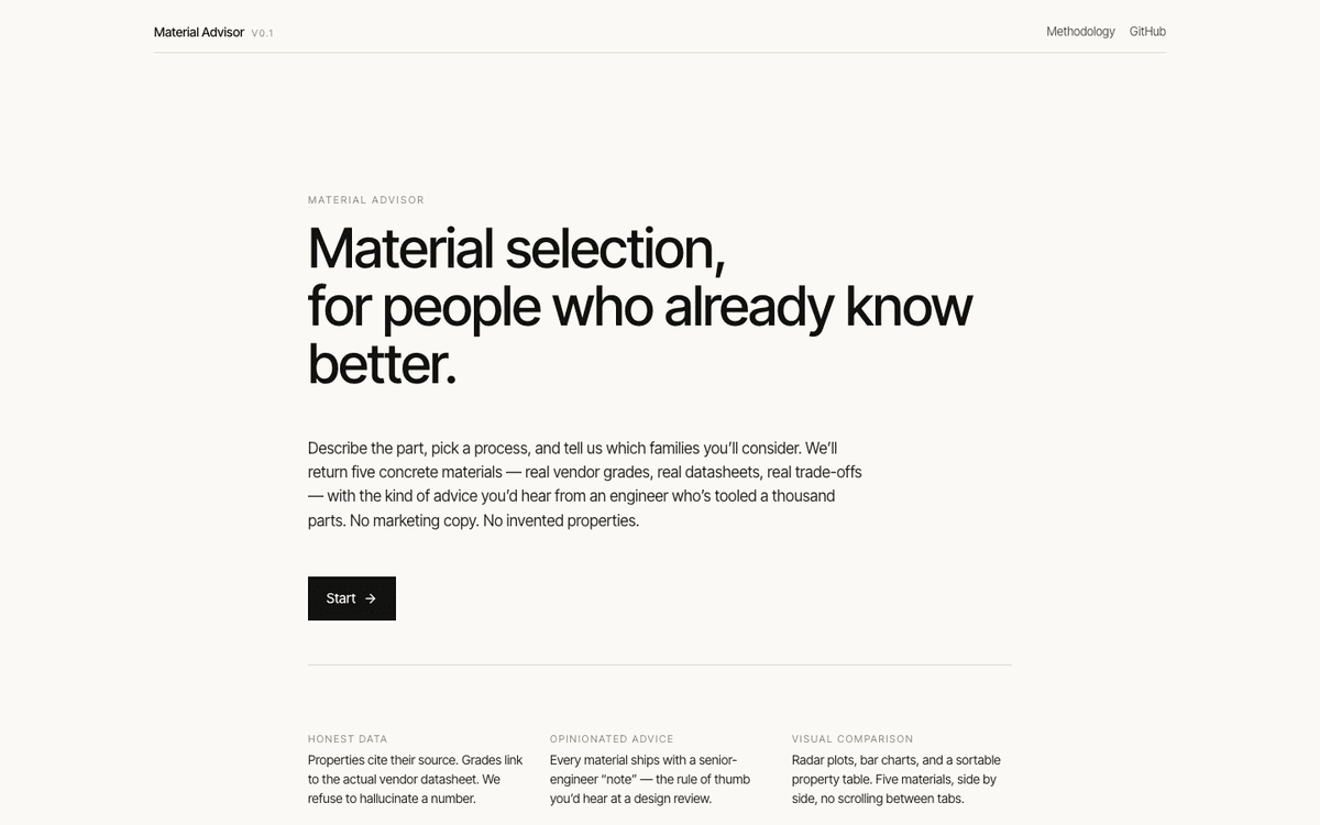 Materials Advisor screenshot
